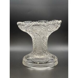 Vintage EAPG Pedestal Bowl Compote Clear Pressed Glass Scalloped Rim 5.5in